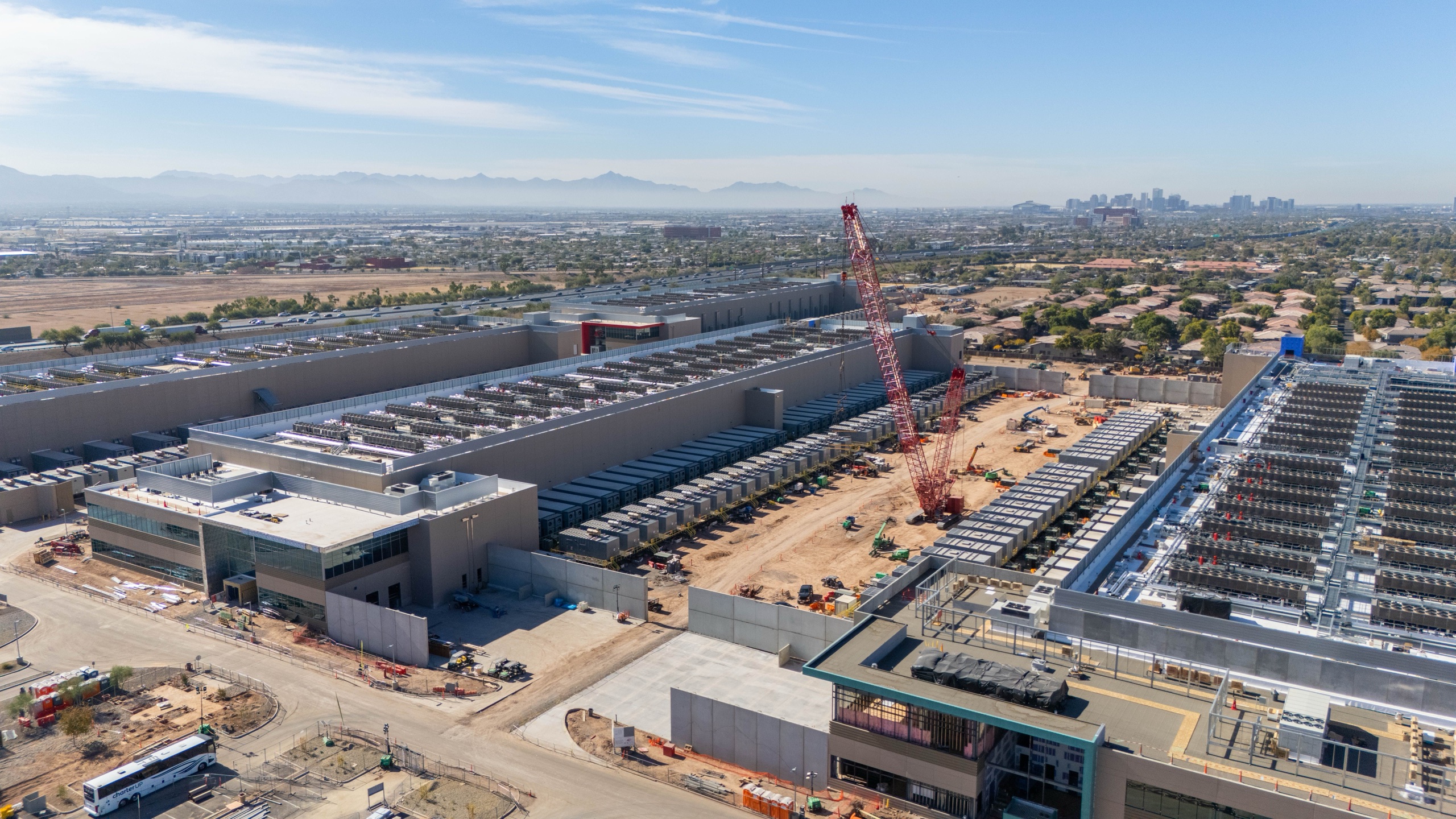 Aerial view of a major industrial development under construction in Phoenix